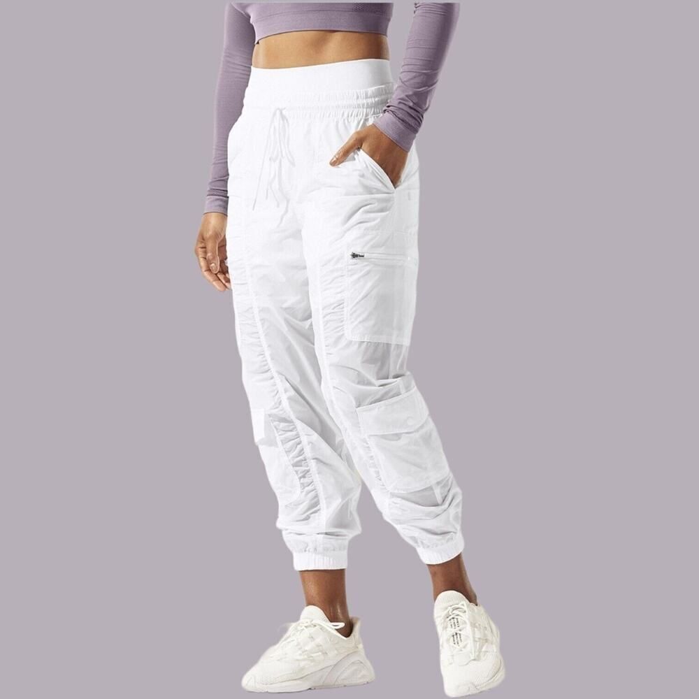 Athleta Parachute Cargo Pant White Sheer Light Airy Repellent Material Size 14